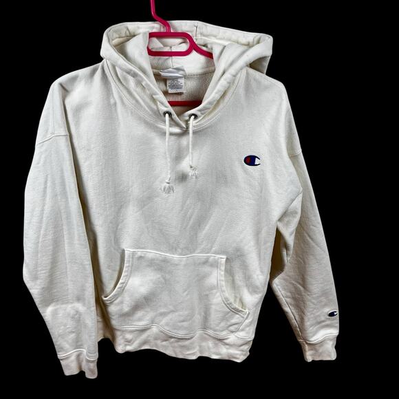 Champion Reverse Weave Hoodie L Cream GF757 Heavyweight Sweatshirt Logo Womens - Picture 10 of 16